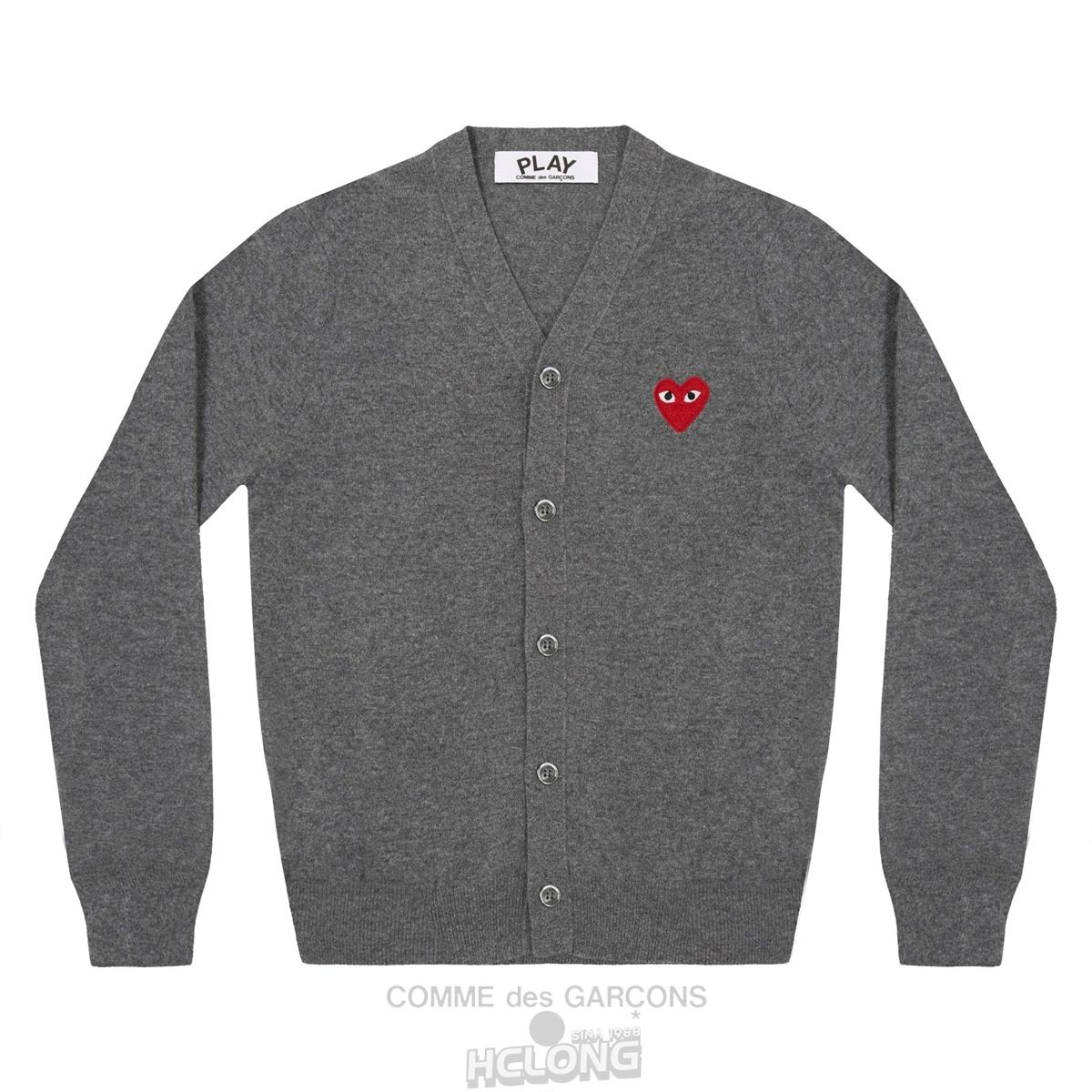 Comme Des Garcons PLAY Men\'s Cardigan Red Emblem Strikkevarer Herre Grå | 15463-MRUX