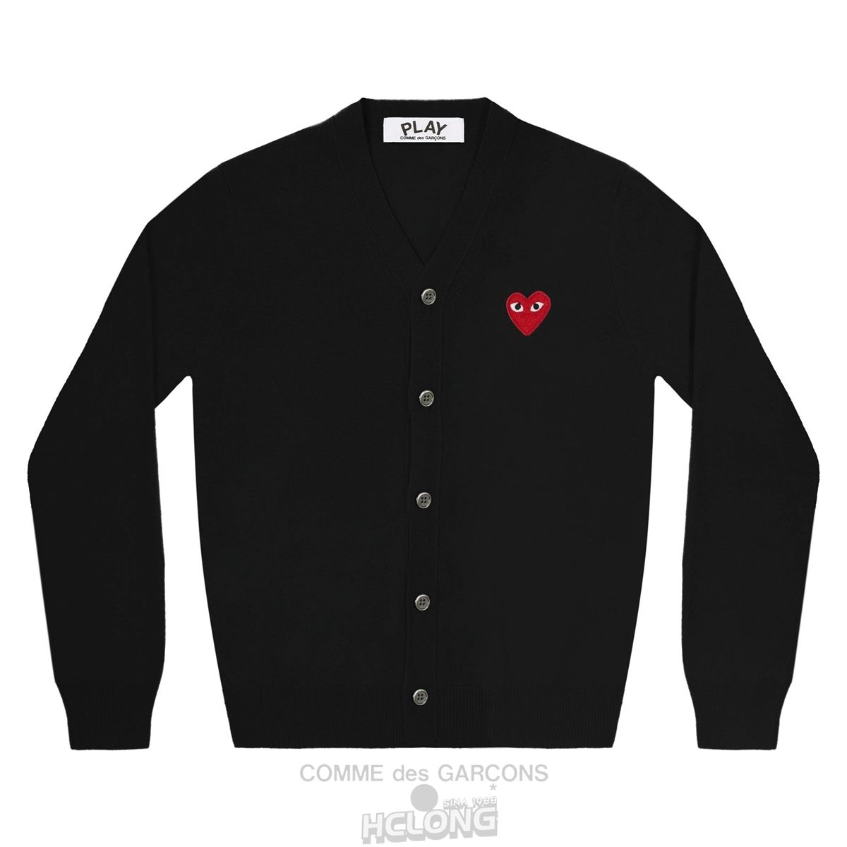 Comme Des Garcons PLAY Men\'s Cardigan Red Emblem Strikkevarer Herre Sort | 87932-IHDL