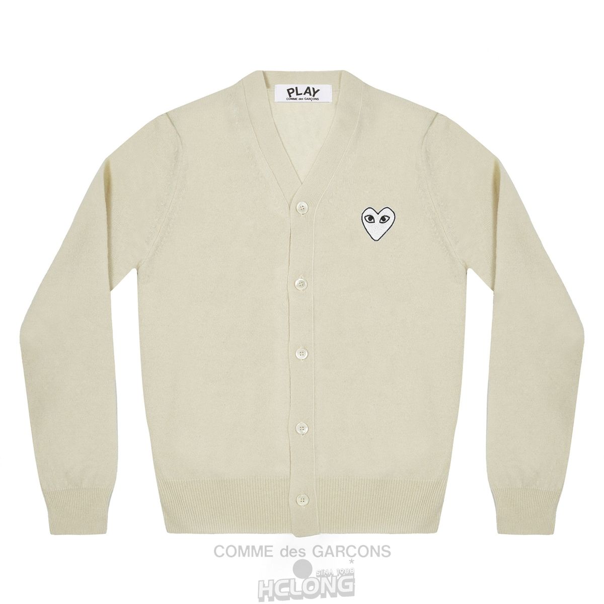 Comme Des Garcons PLAY Men\'s Cardigan White Heart Natural Series Strikkevarer Herre Hvide | 03164-SUTV