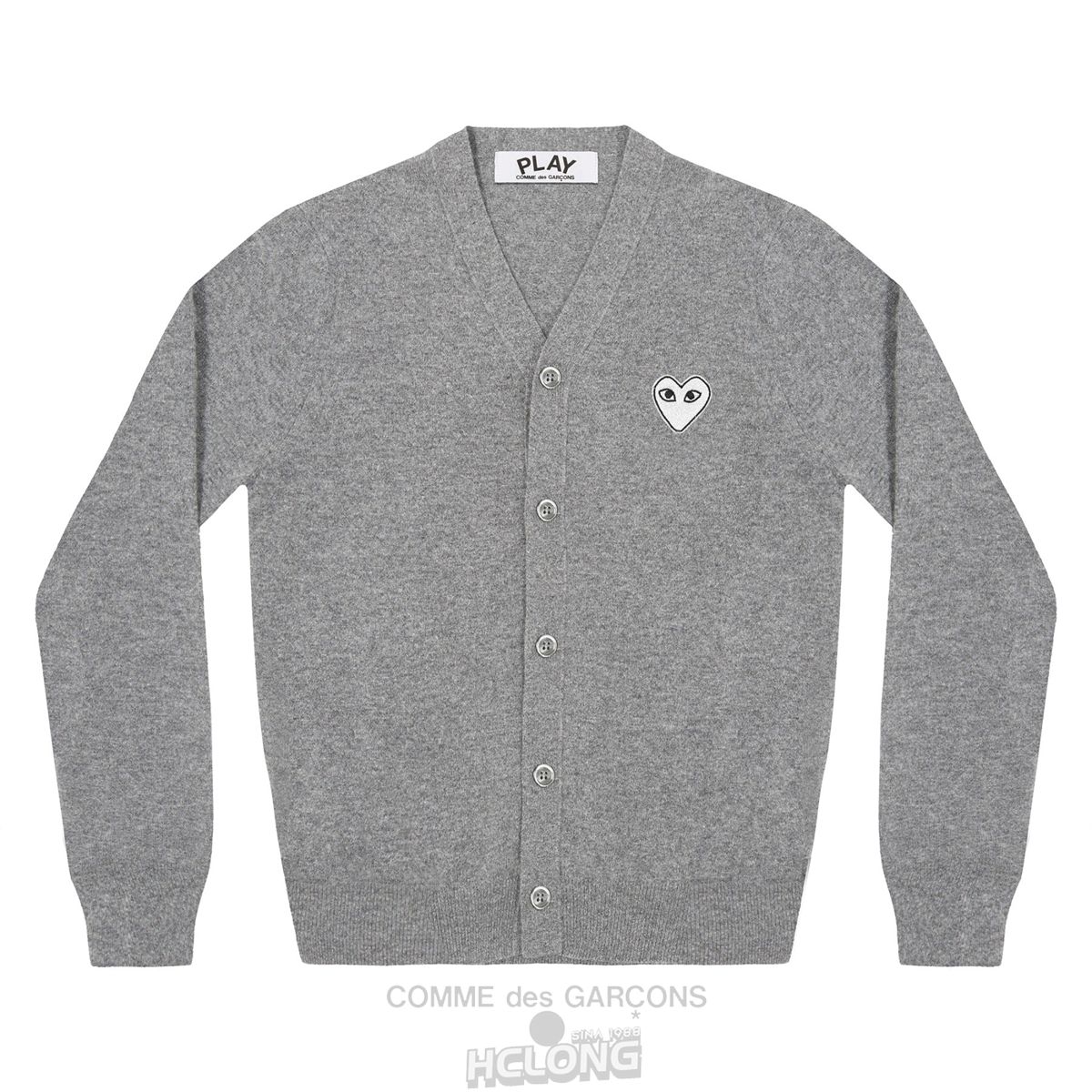 Comme Des Garcons PLAY Men\'s Cardigan White Heart Natural Series Strikkevarer Herre Lysegrå | 09213-GXRM