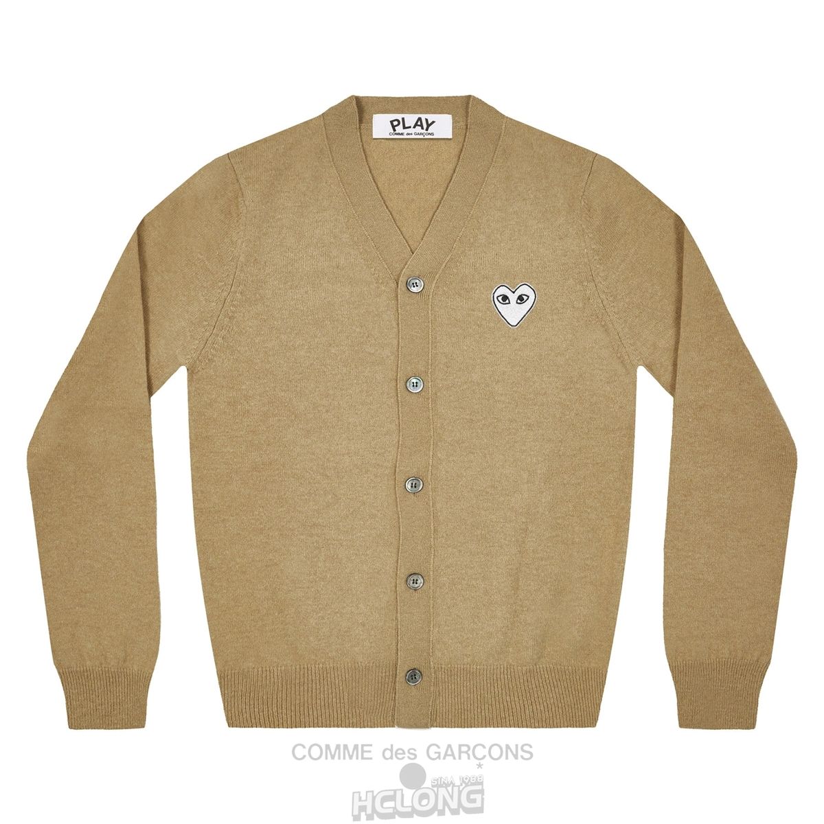 Comme Des Garcons PLAY Men\'s Cardigan White Heart Natural Series Strikkevarer Herre Camel | 16807-NQOW