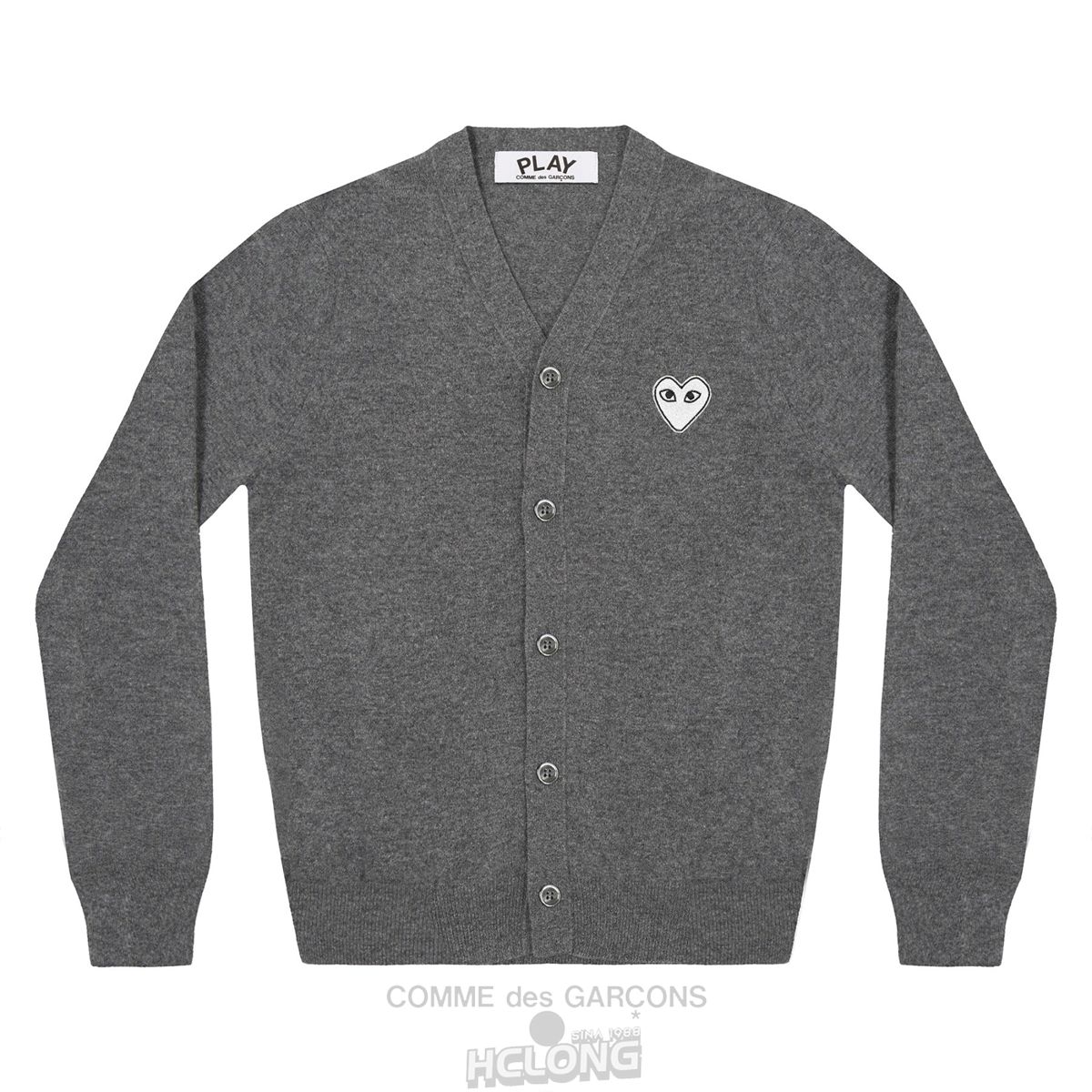 Comme Des Garcons PLAY Men\'s Cardigan White Heart Strikkevarer Herre Mørkegrå | 56743-ODGH