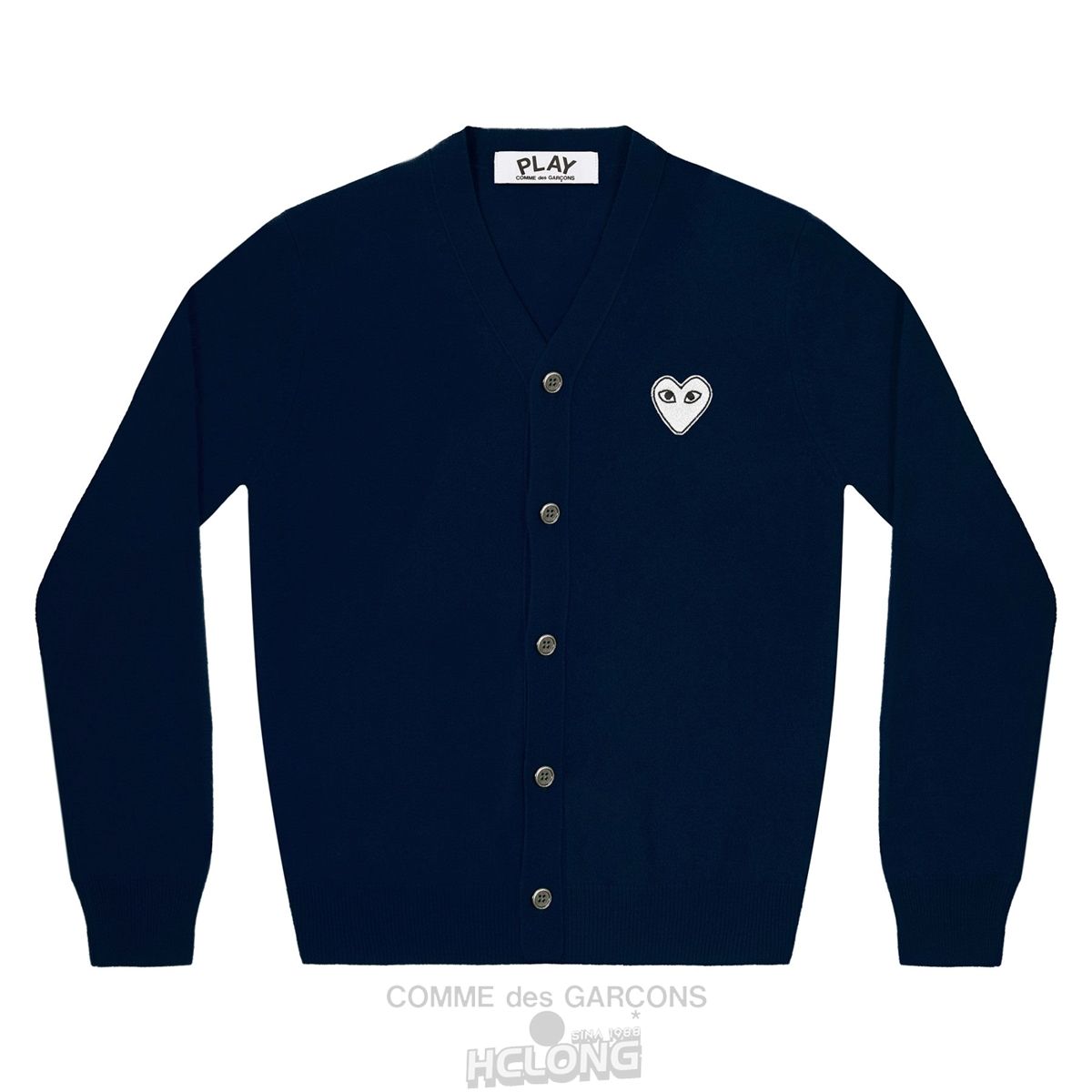 Comme Des Garcons PLAY Men\'s Cardigan White Heart Strikkevarer Herre Mørkeblå | 91073-YPWK