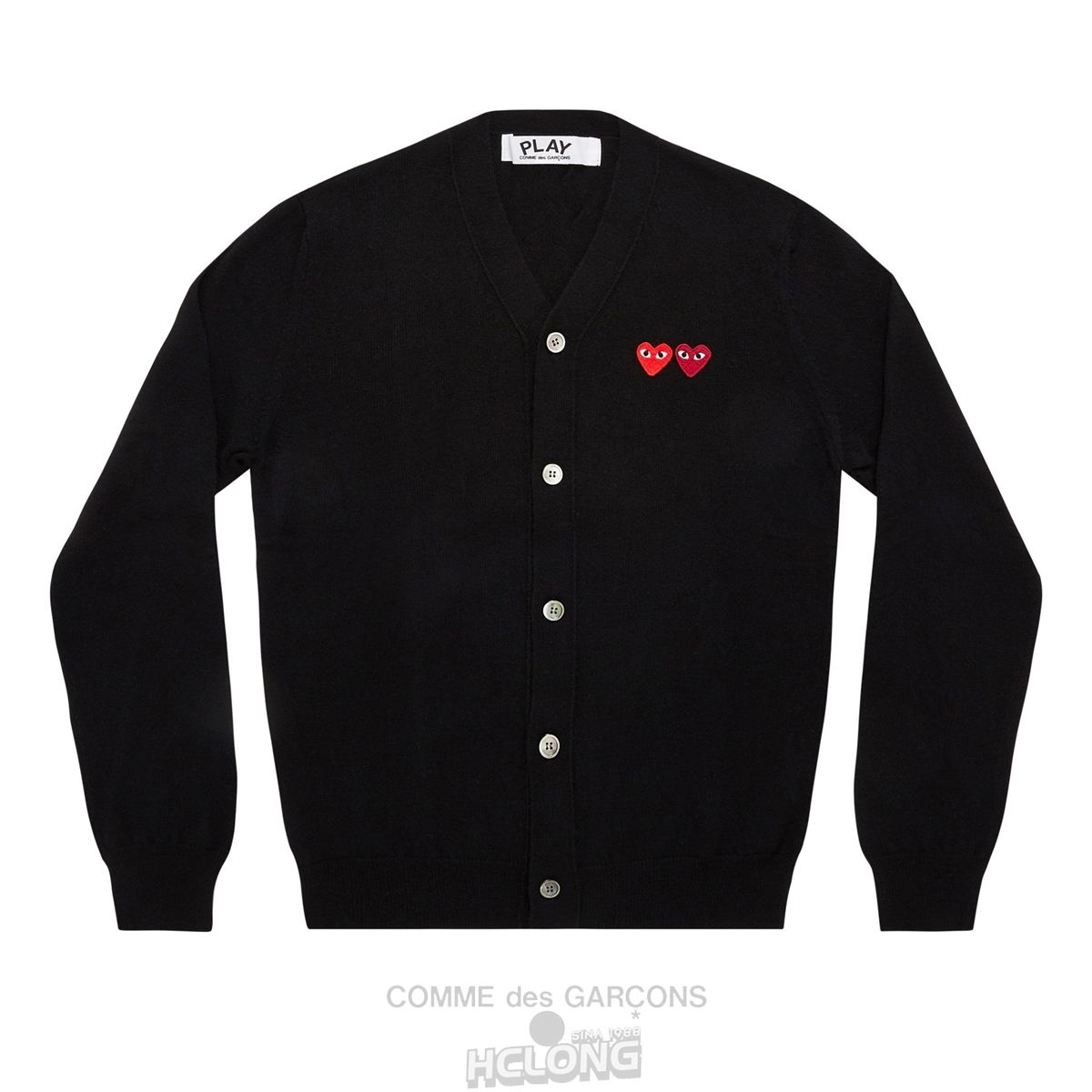 Comme Des Garcons PLAY Men\'s Cardigan with Double Emblems Strikkevarer Herre Sort | 24069-KWGA