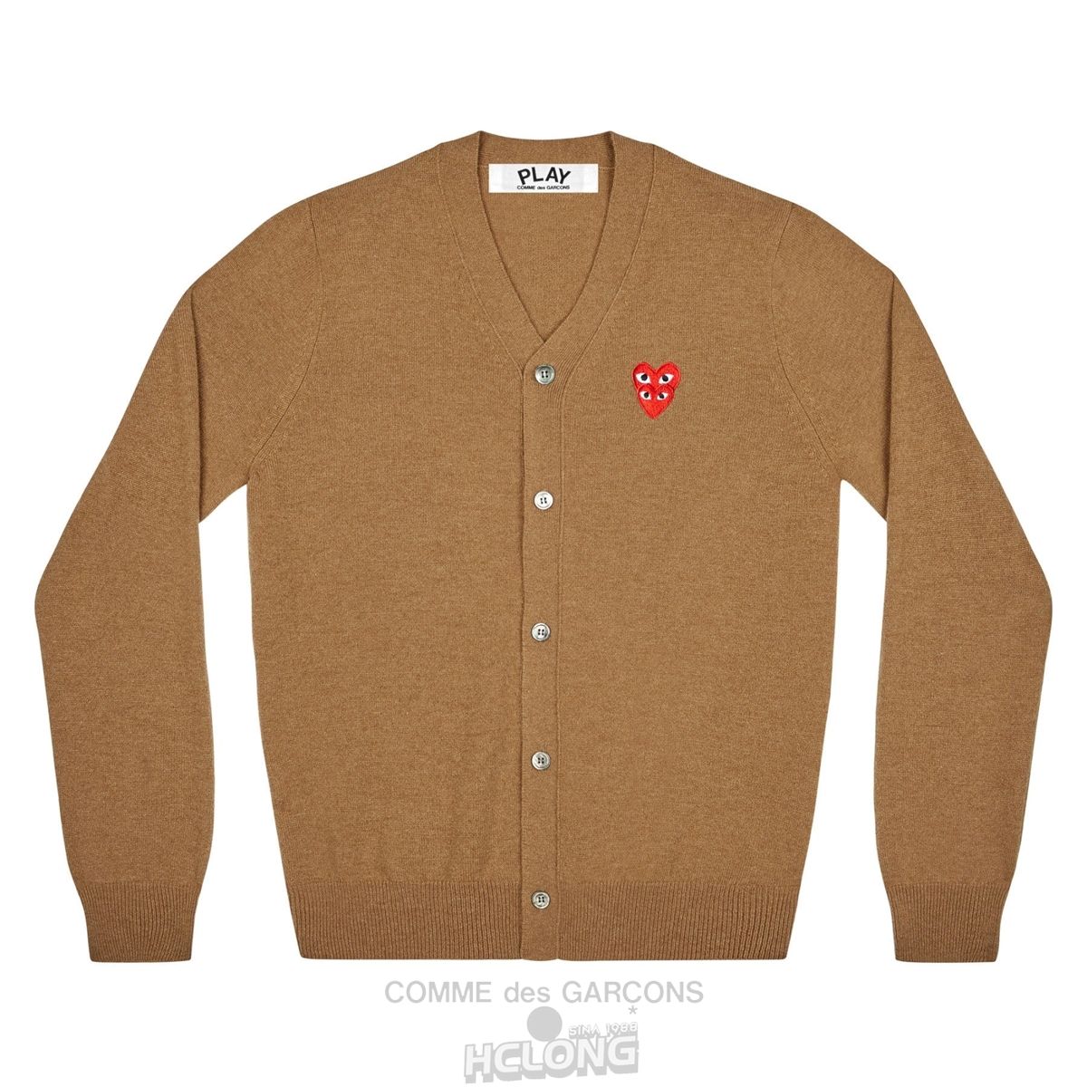 Comme Des Garcons PLAY Men\'s Cardigan with Red Family Heart Strikkevarer Herre Brune | 34597-BZNQ