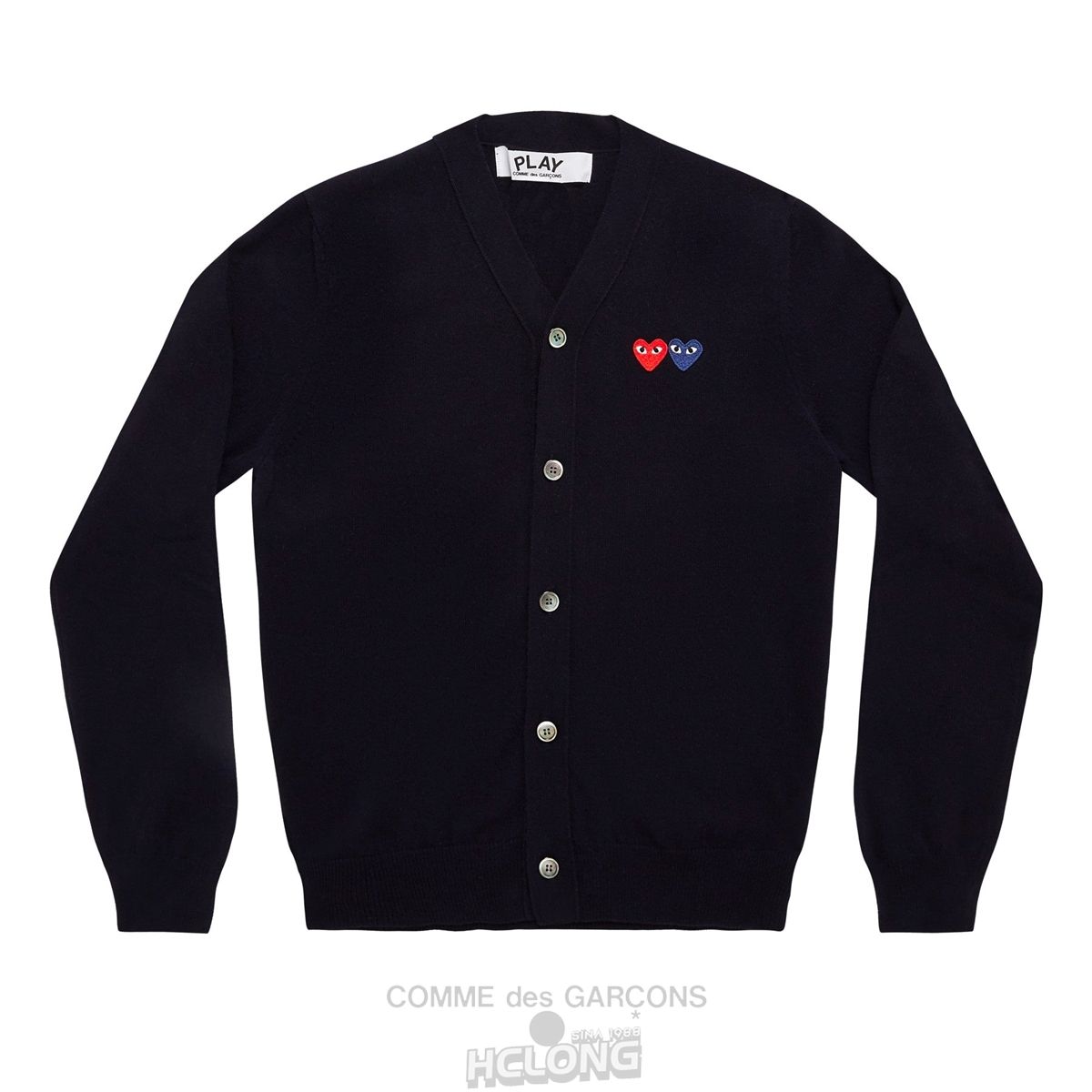 Comme Des Garcons PLAY Men\'s Cardigan with Double Emblems Strikkevarer Herre Mørkeblå | 58460-ZJQG