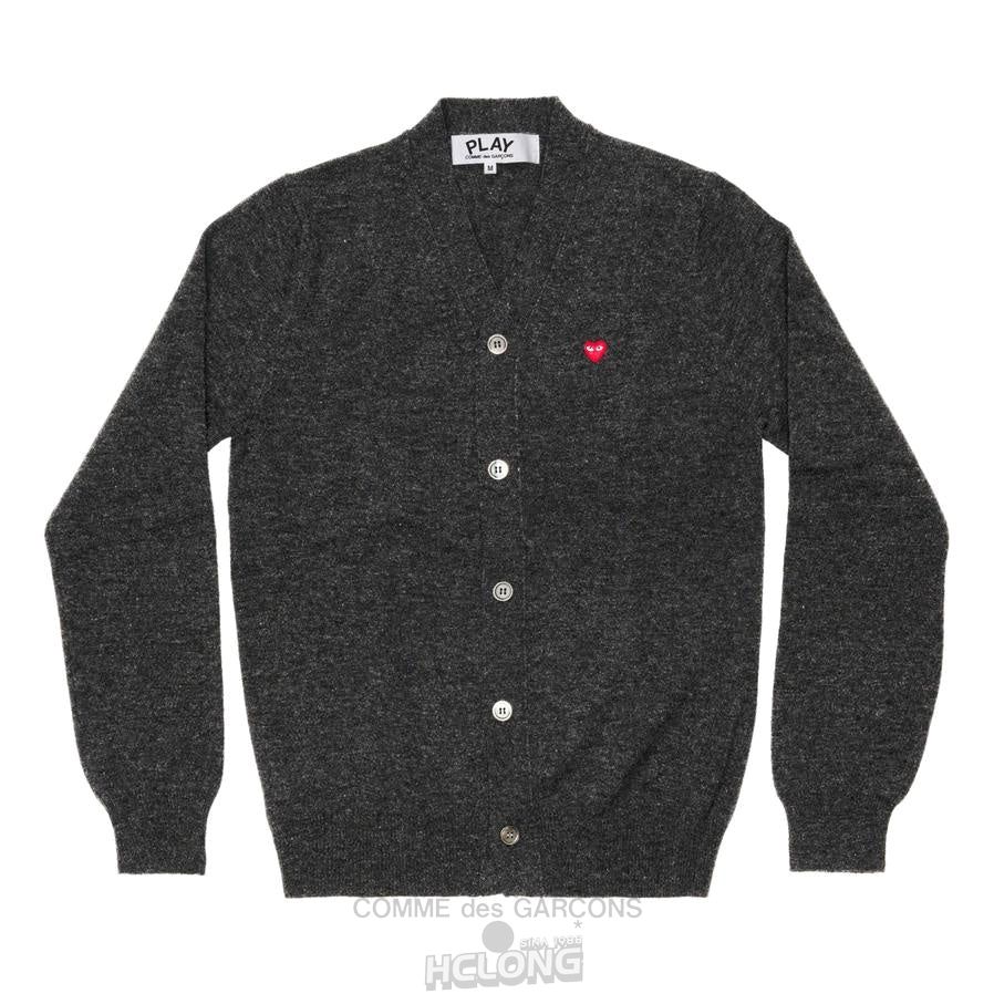 Comme Des Garcons PLAY Men\'s Cardigan with Small Red Heart Strikkevarer Herre Grå | 85792-YJZP