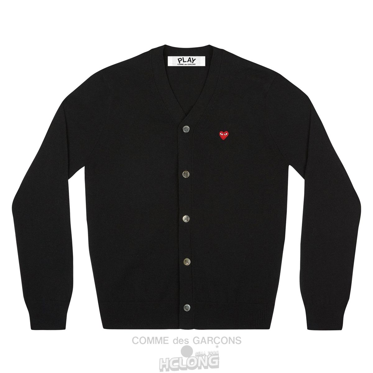 Comme Des Garcons PLAY Men\'s Cardigan with Small Red Heart Strikkevarer Herre Sort | 93745-OVMP