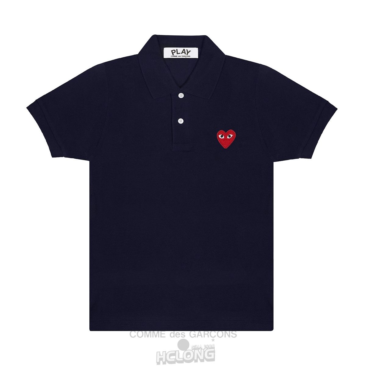 Comme Des Garcons PLAY Polo Red Emblem Polo Unisex Mørkeblå | 46790-GIQU