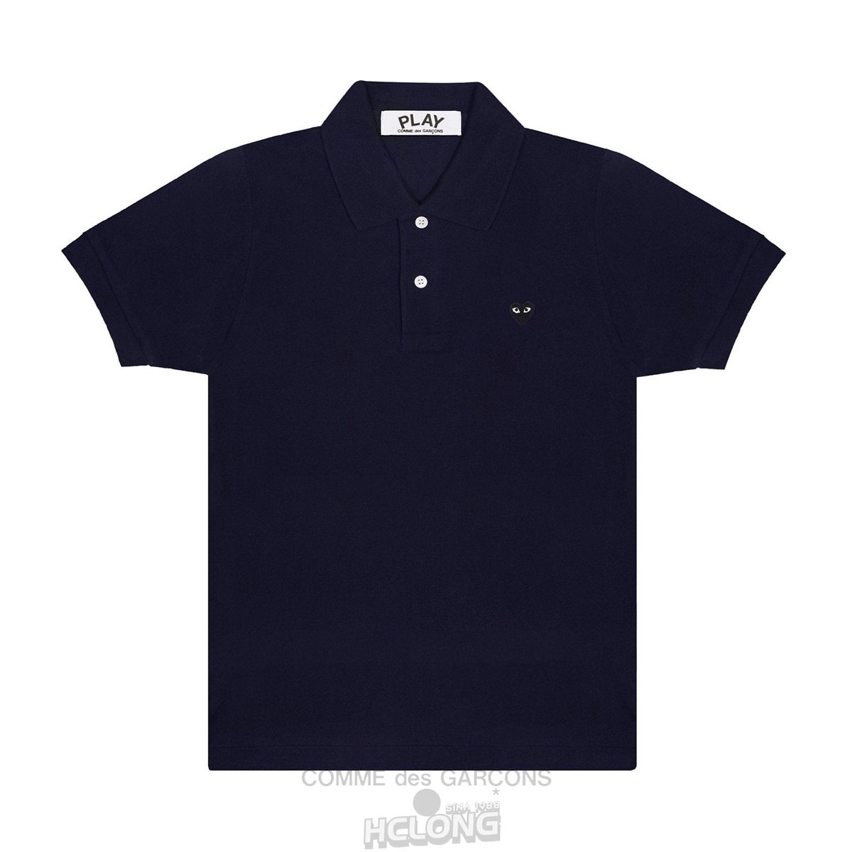 Comme Des Garcons PLAY Polo Small Black Emblem Polo Unisex NavyWhite | 13705-IDEQ