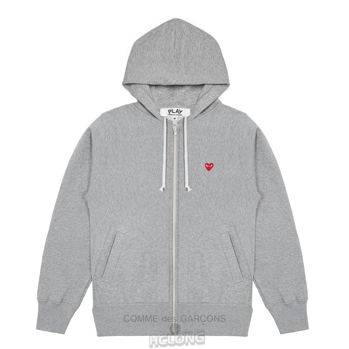 Comme Des Garcons PLAY Small Emblem Zip Hætte Sweatshirt Hooded Sweatshirt Unisex Grå | 23654-HSZG