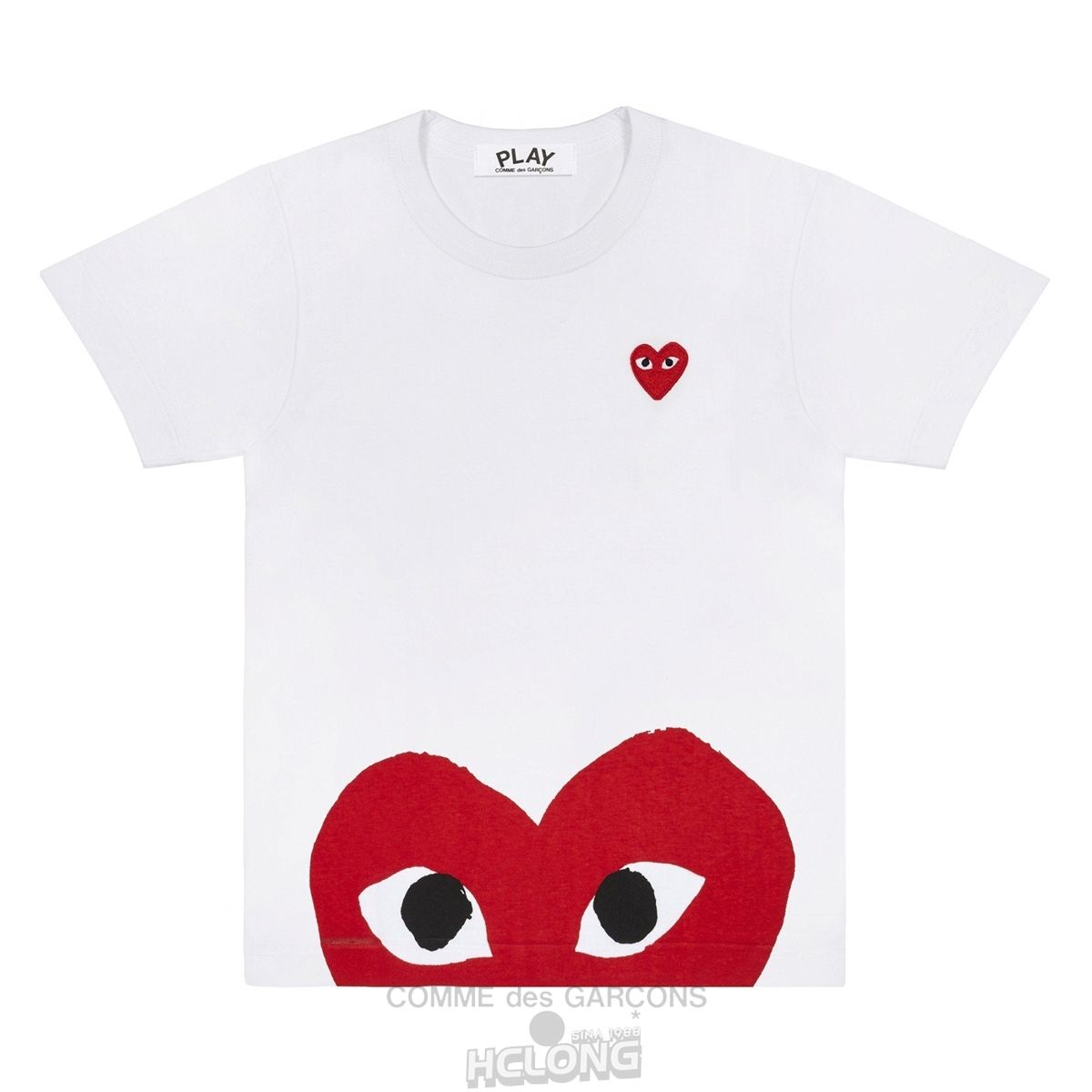 Comme Des Garcons PLAY T-Shirt Half Heart and Emblem Short Sleeve Unisex Hvide | 71692-LZNM