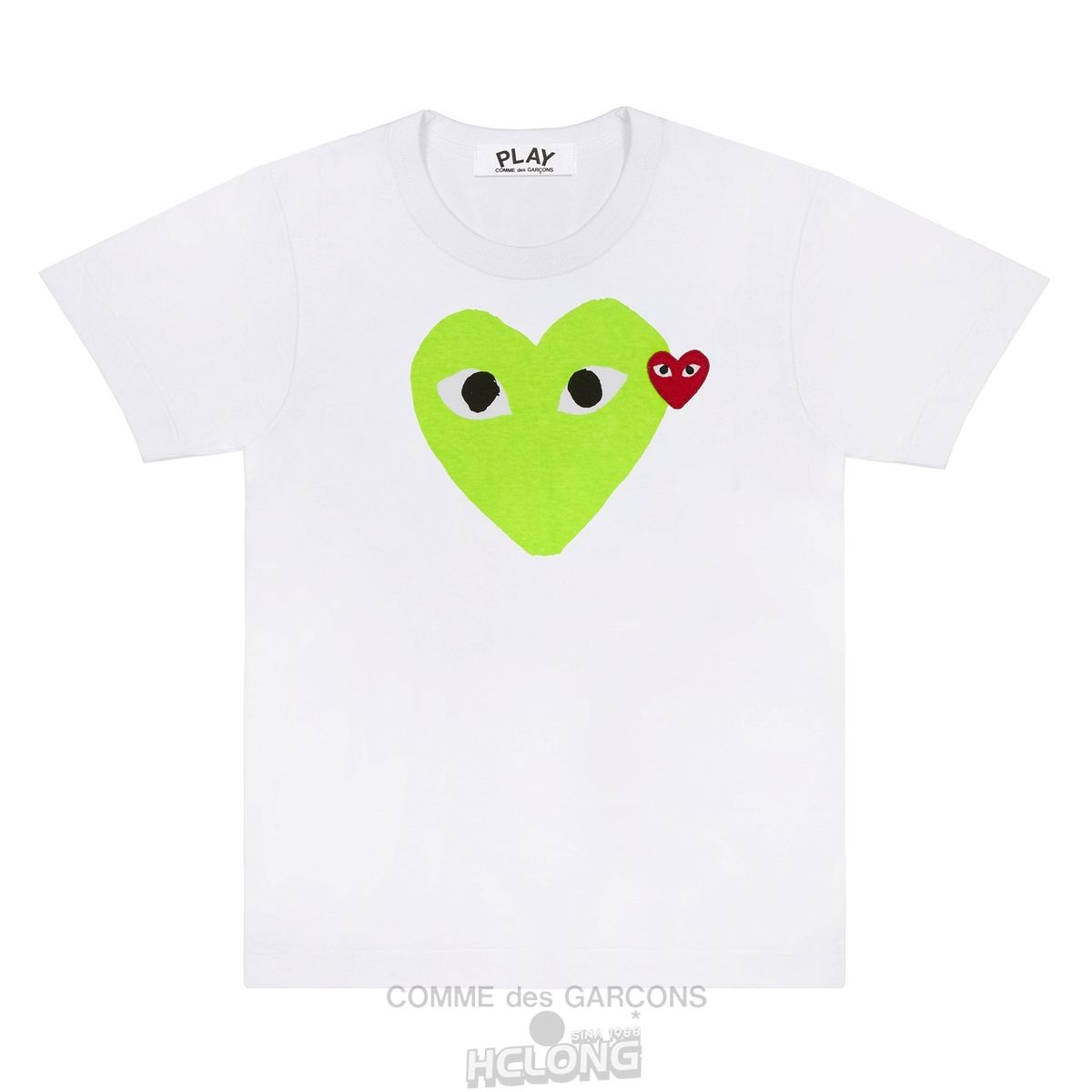 Comme Des Garcons PLAY T-Shirt Pastel Heart and Red Emblem Short Sleeve Unisex Grøn | 06419-DNVW