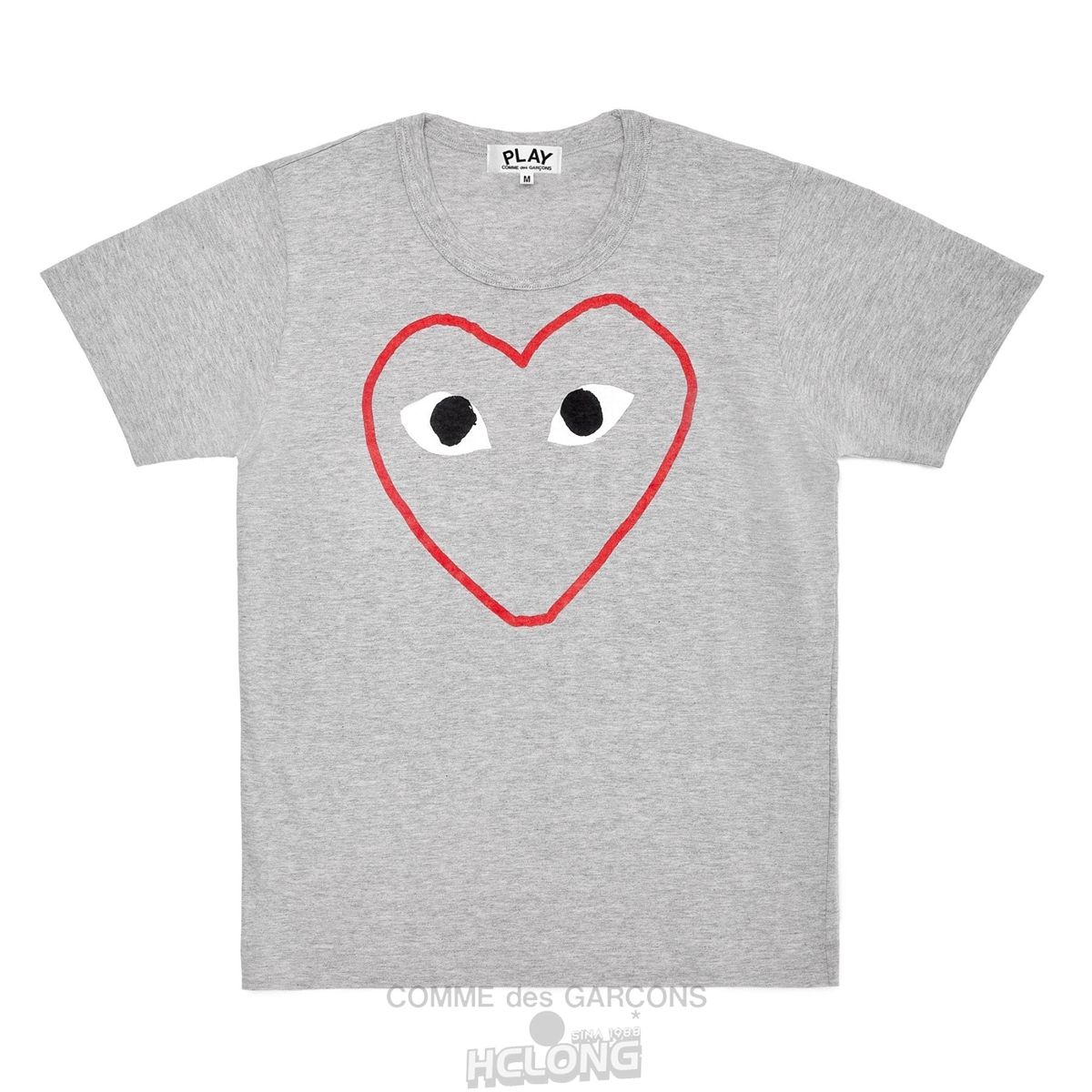 Comme Des Garcons PLAY T-Shirt Red and White Outline Heart Short Sleeve Unisex Grå | 24071-PBDM