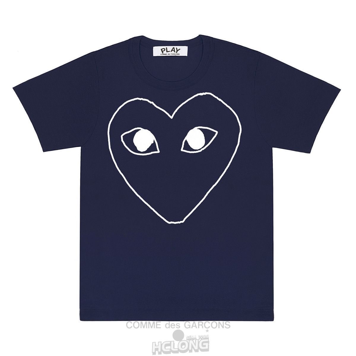 Comme Des Garcons PLAY T-Shirt With Heart Outline Short Sleeve Unisex Mørkeblå | 81745-NMTW