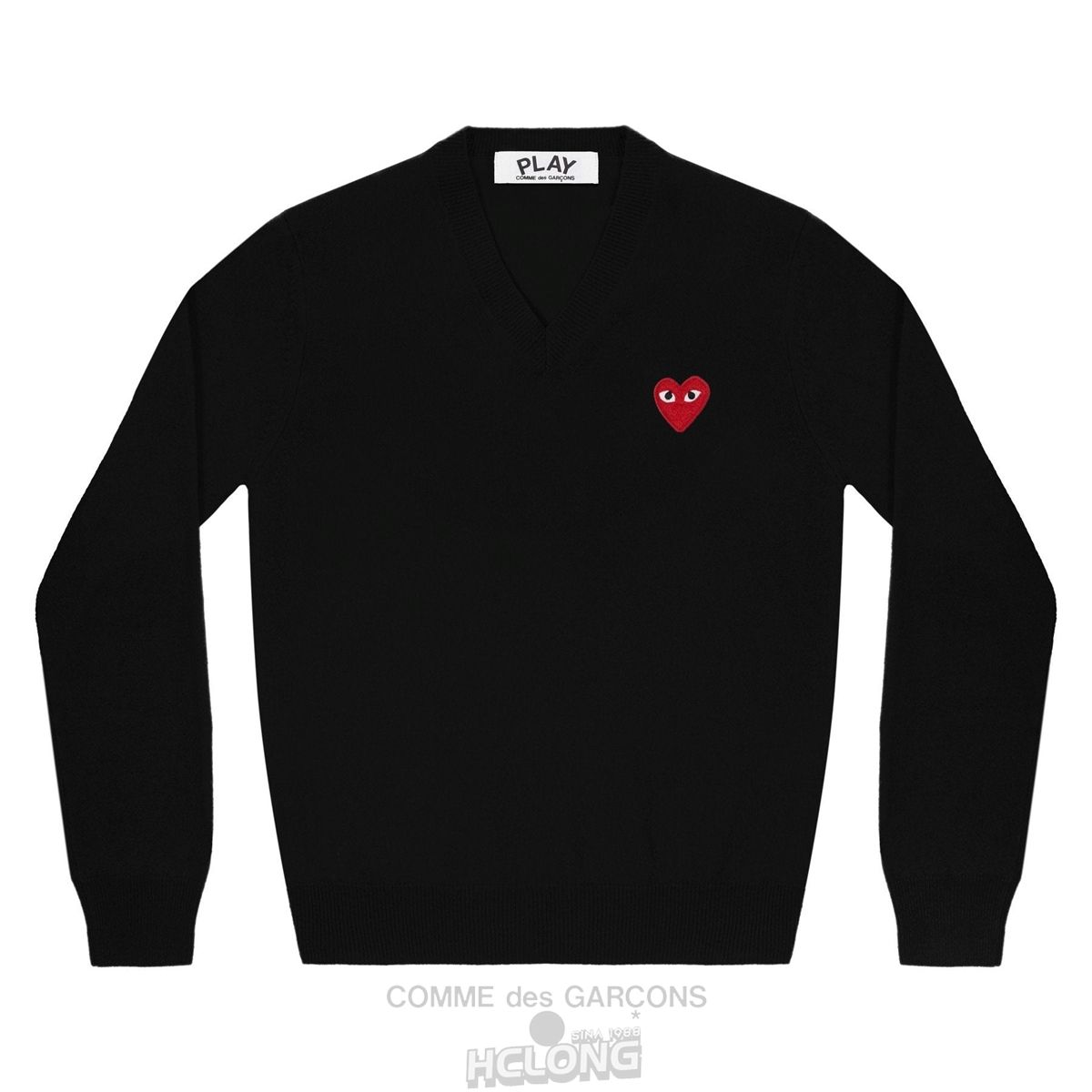 Comme Des Garcons PLAY V-Neck Pullover Red Emblem Strikkevarer Unisex Sort | 13024-FPTR