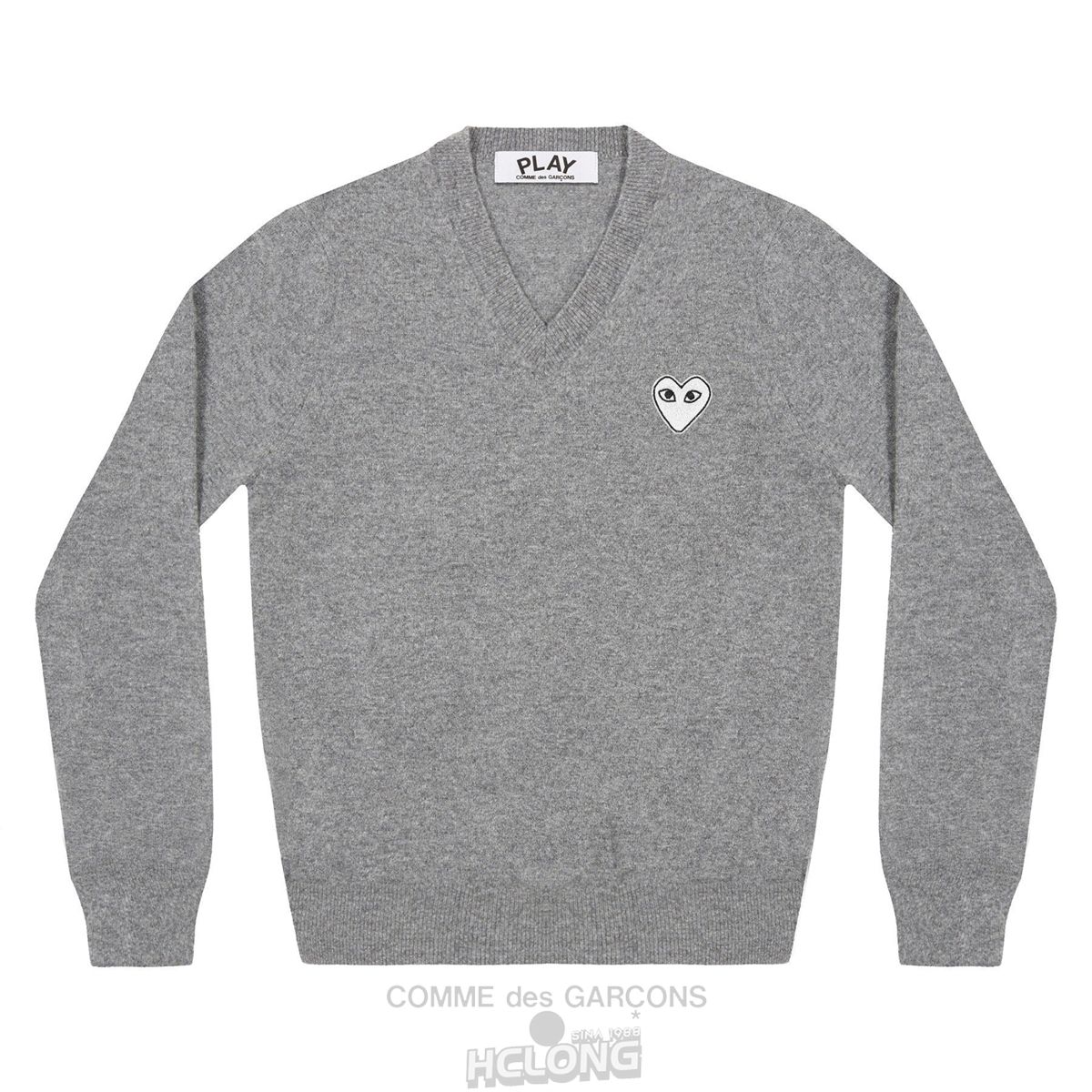 Comme Des Garcons PLAY V-Neck Pullover White Heart Strikkevarer Unisex Grå | 14095-VRDY