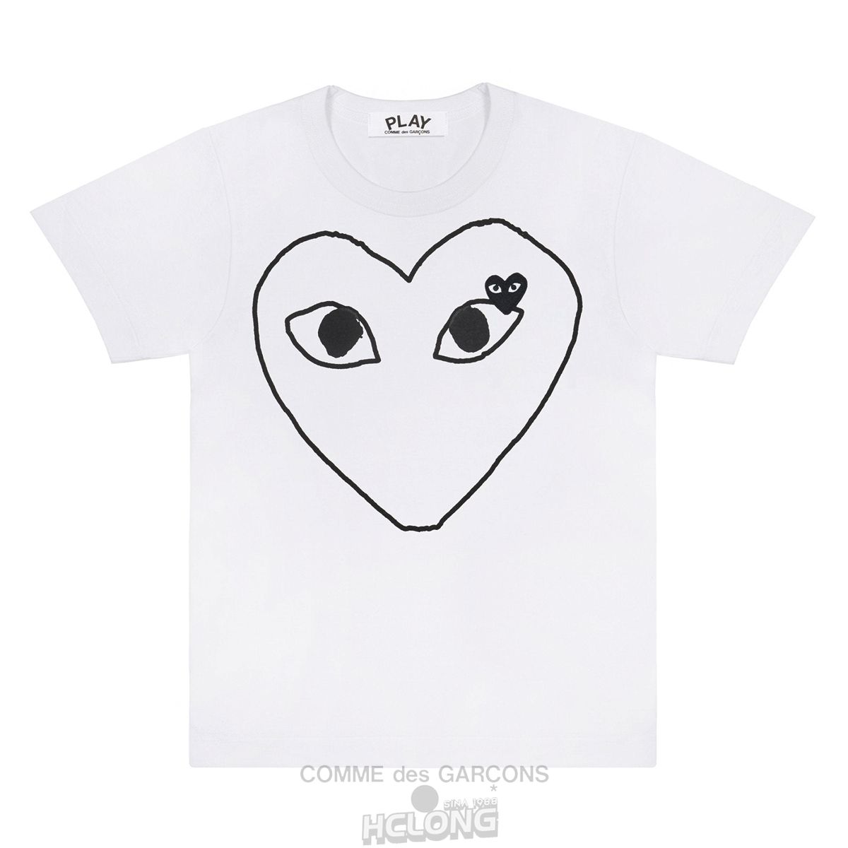 Comme Des Garcons PLAY White T-Shirt Black Heart Outline and Emblem Short Sleeve Unisex Sort | 64729-KXCH