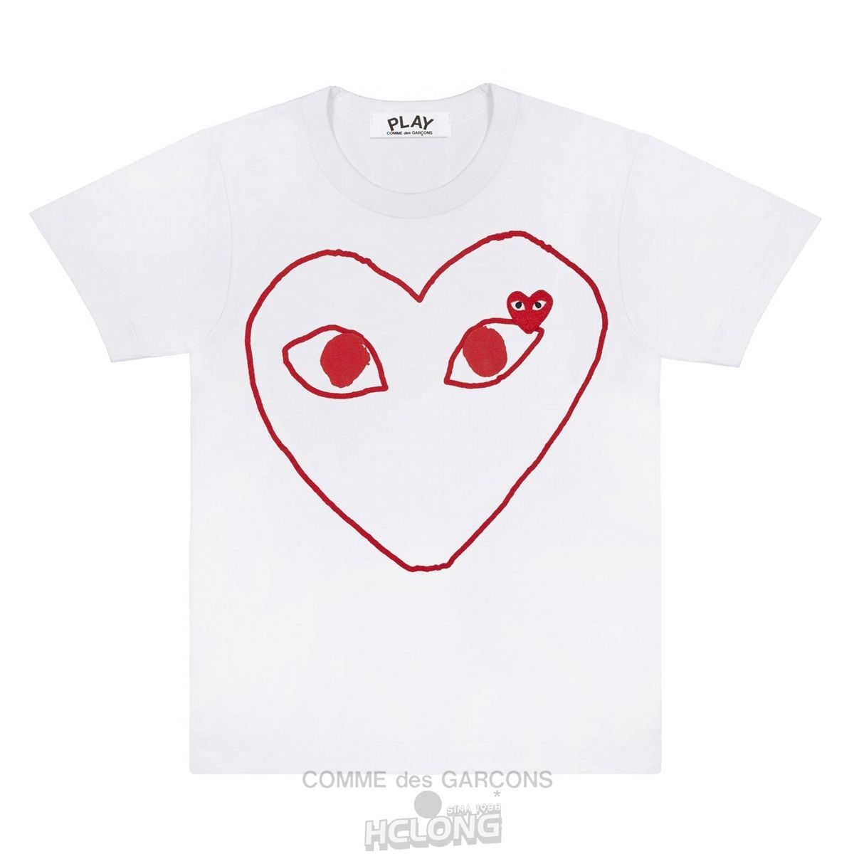 Comme Des Garcons PLAY White T-Shirt with Red Outline Heart Short Sleeve Unisex Hvide | 70568-ZCEJ