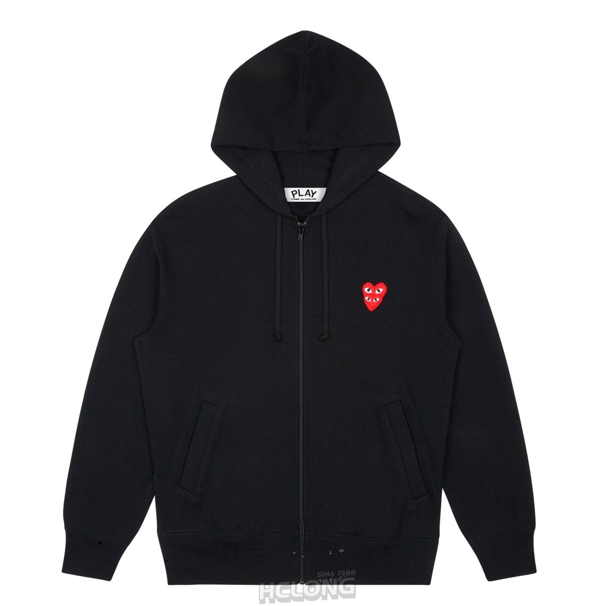 Comme Des Garcons PLAY Zip Hætte Sweatshirt with Red Family Heart Hooded Sweatshirt Unisex Sort | 67983-VXQE