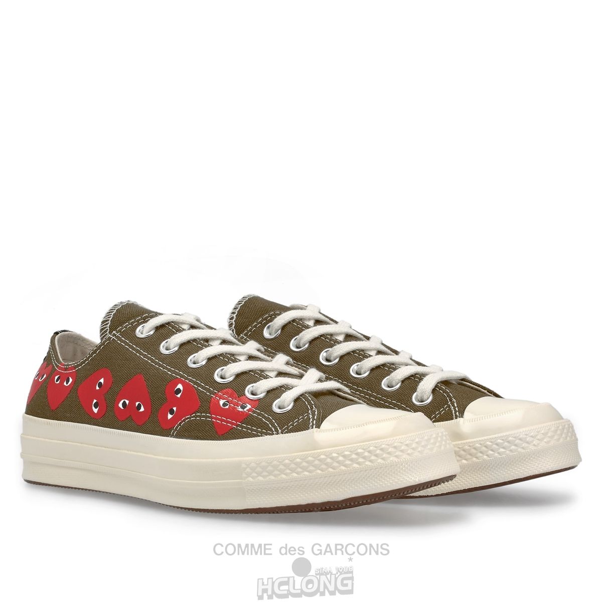 Comme Des Garcons Play Converse Multi Red Heart Chuck Taylor All Star '70 Low Sneakers Low Top Unisex Khaki | 08297-GFHC