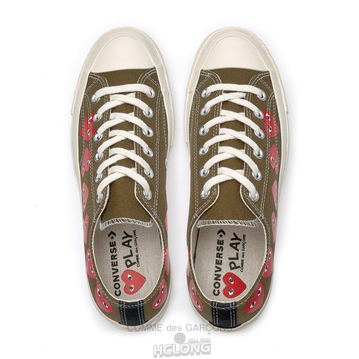 Comme Des Garcons Play Converse Multi Red Heart Chuck Taylor All Star '70 Low Sneakers Low Top Unisex Khaki | 08297-GFHC