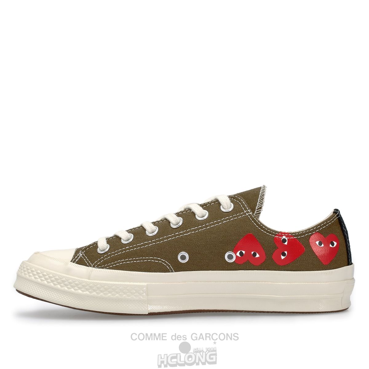 Comme Des Garcons Play Converse Multi Red Heart Chuck Taylor All Star '70 Low Sneakers Low Top Unisex Khaki | 08297-GFHC