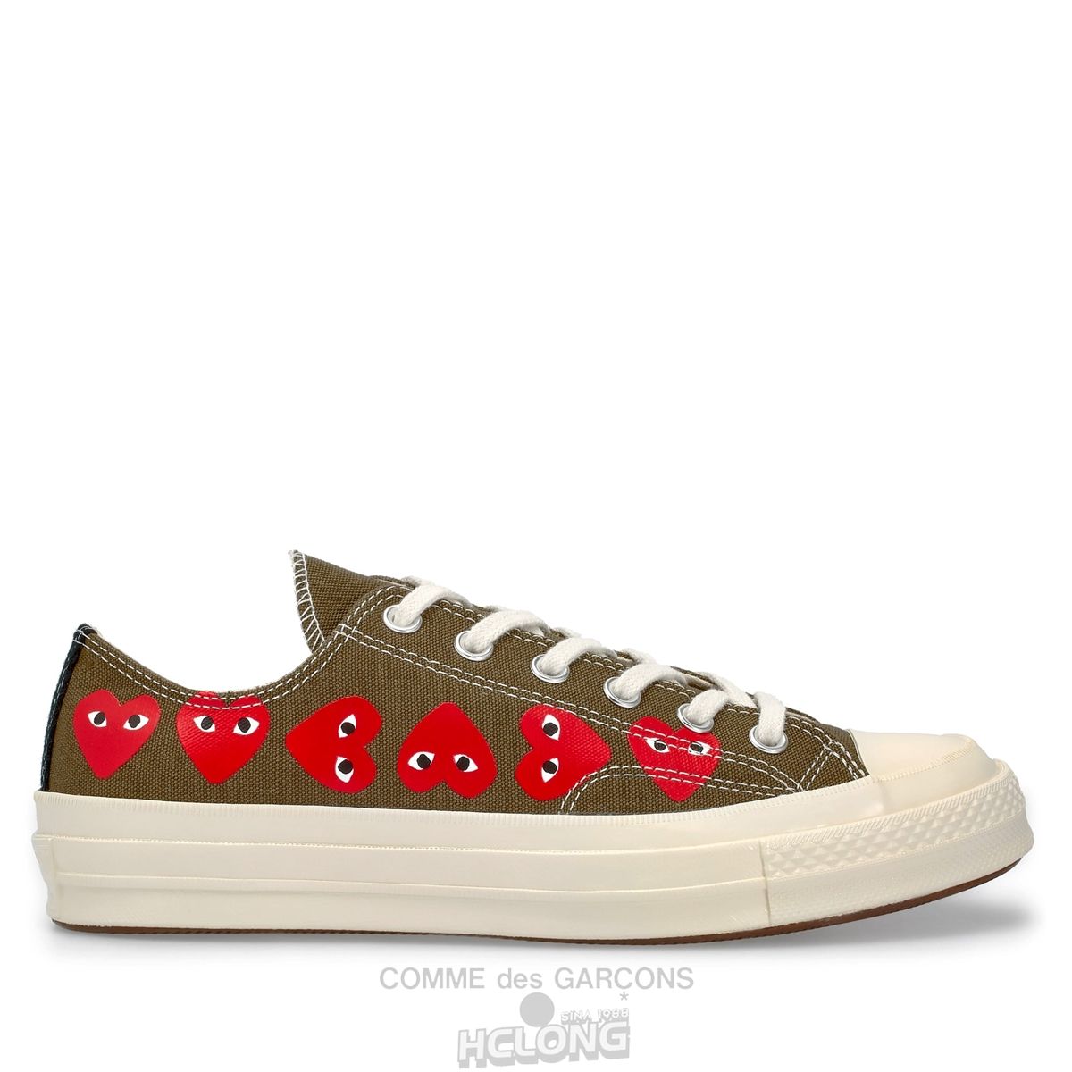 Comme Des Garcons Play Converse Multi Red Heart Chuck Taylor All Star \'70 Low Sneakers Low Top Unisex Khaki | 08297-GFHC