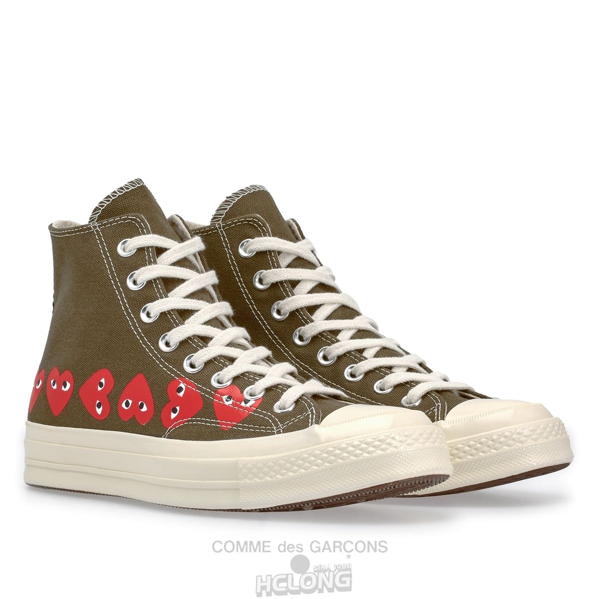 Comme Des Garcons Play Converse Multi Red Heart Chuck Taylor All Star '70 High Sneakers High Top Unisex Khaki | 64295-NRCB