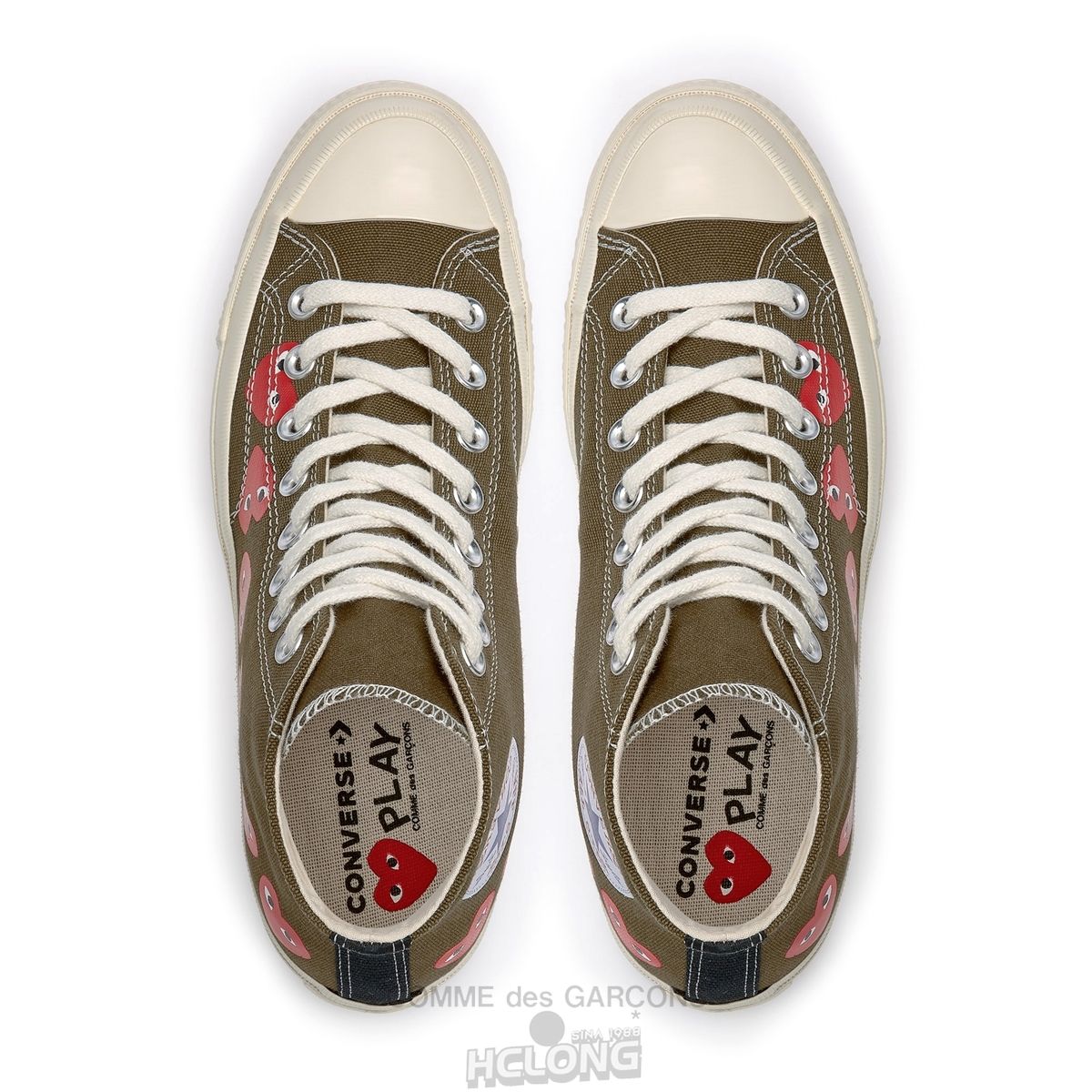 Comme Des Garcons Play Converse Multi Red Heart Chuck Taylor All Star '70 High Sneakers High Top Unisex Khaki | 64295-NRCB