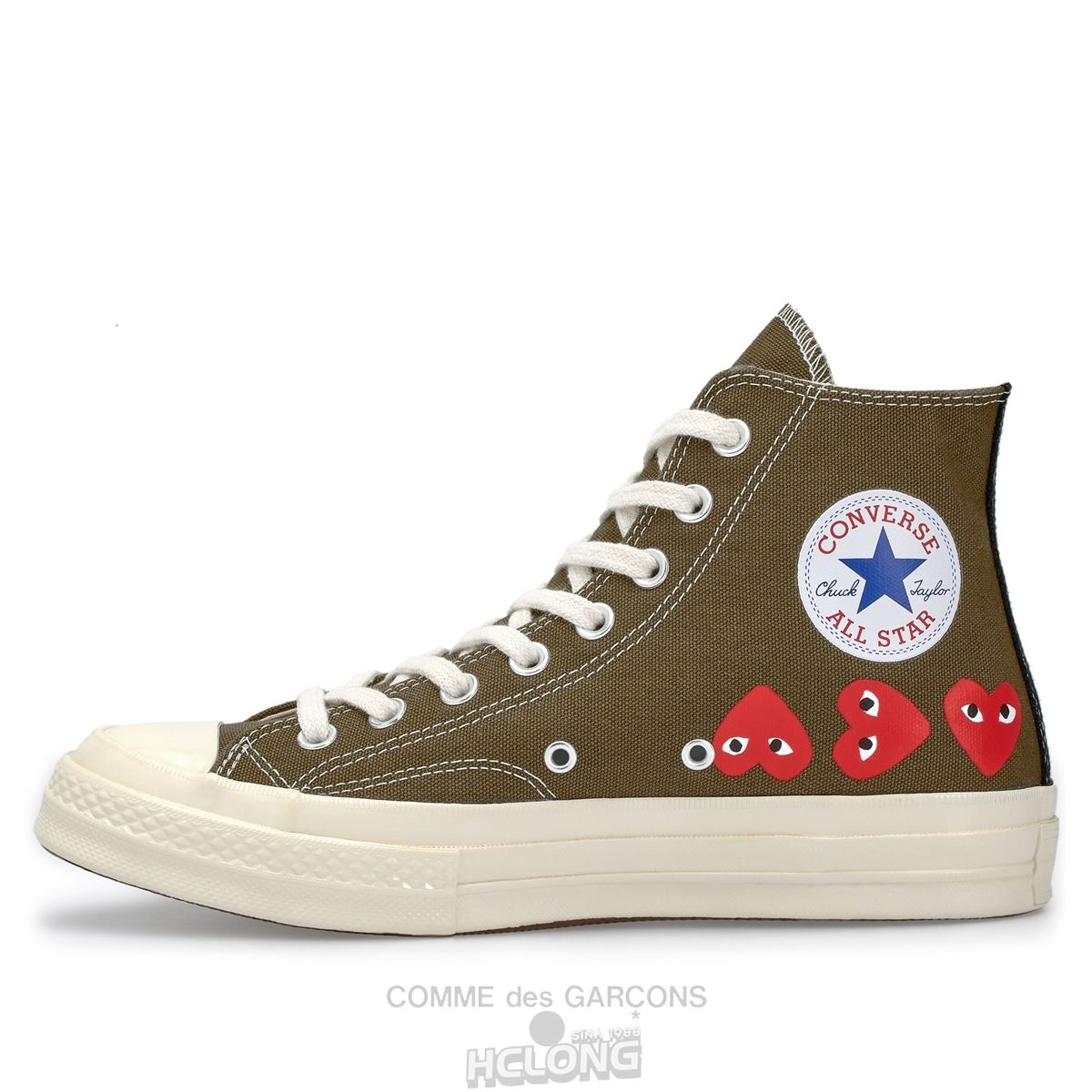 Comme Des Garcons Play Converse Multi Red Heart Chuck Taylor All Star '70 High Sneakers High Top Unisex Khaki | 64295-NRCB