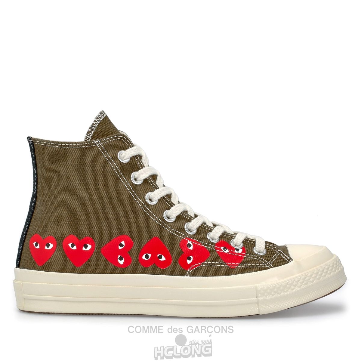 Comme Des Garcons Play Converse Multi Red Heart Chuck Taylor All Star \'70 High Sneakers High Top Unisex Khaki | 64295-NRCB