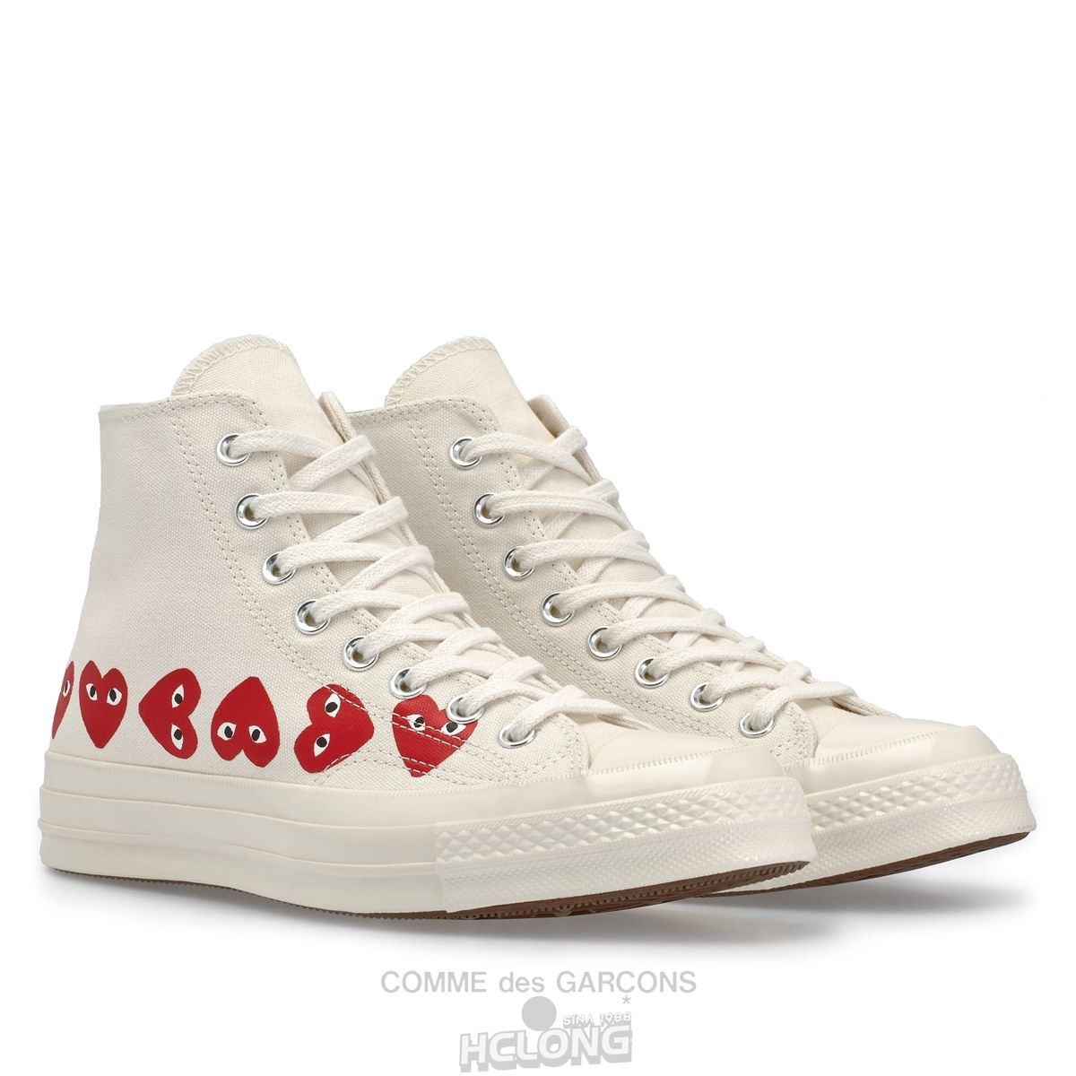 Comme Des Garcons Play Converse Multi Red Heart Chuck Taylor All Star '70 High Sneakers High Top Unisex Hvide | 95017-ZQDS