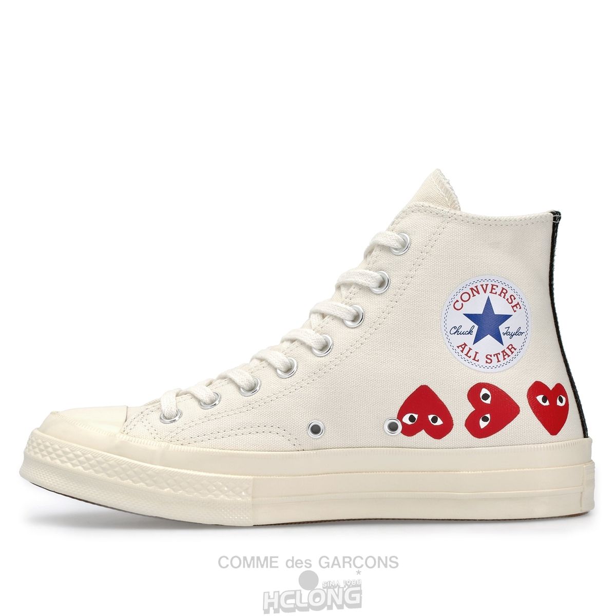 Comme Des Garcons Play Converse Multi Red Heart Chuck Taylor All Star '70 High Sneakers High Top Unisex Hvide | 95017-ZQDS