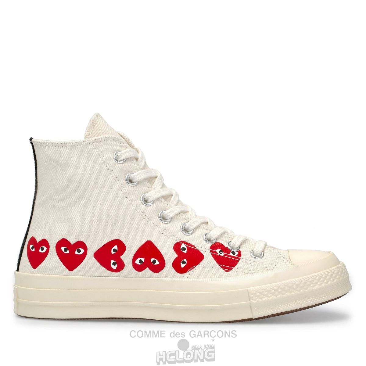 Comme Des Garcons Play Converse Multi Red Heart Chuck Taylor All Star \'70 High Sneakers High Top Unisex Hvide | 95017-ZQDS