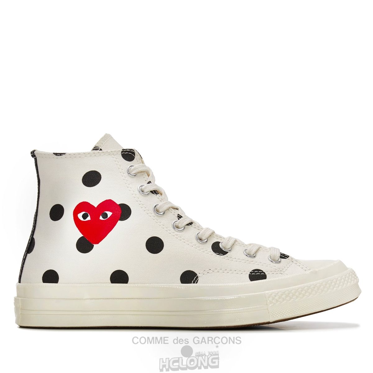 Comme Des Garcons Play Converse Polka Dot Red Heart Chuck Taylor All Star \'70 High Sneakers High Top Unisex Hvide | 48063-JWIP